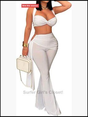 Women's Halter Crop Top & High Waist Flare Pants Set - Club Party Outfit